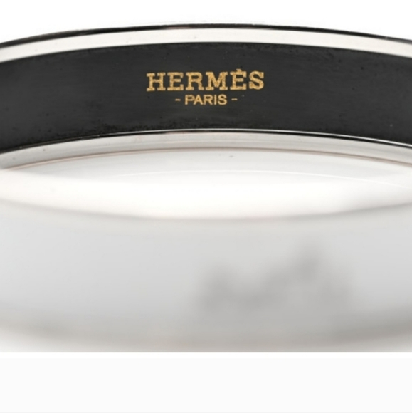 🎉💅HERMES Enamel Printed Narrow Caleche Bracelet 70 White - Picture 3 of 5